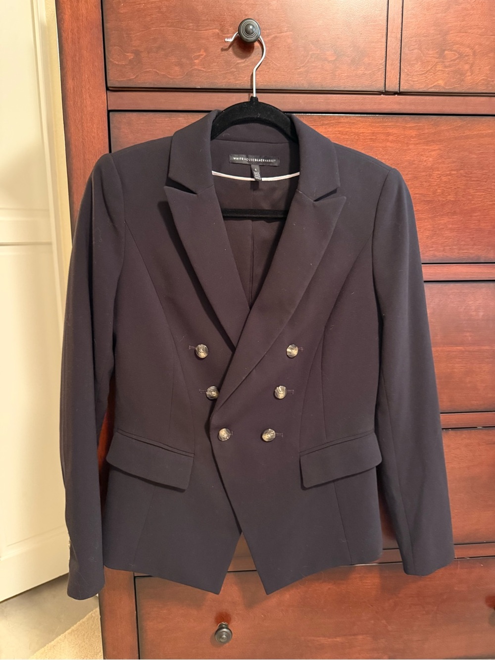White House Black Market Navy Double-Breasted Peaked Lapel Blazer